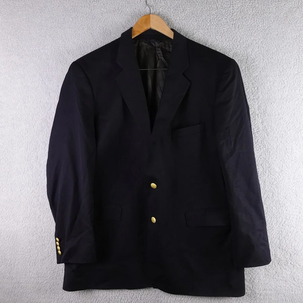 Brooks Brothers 346 Mens Navy Blue Wool 2 Gold Button Blazer Sport Coat 48